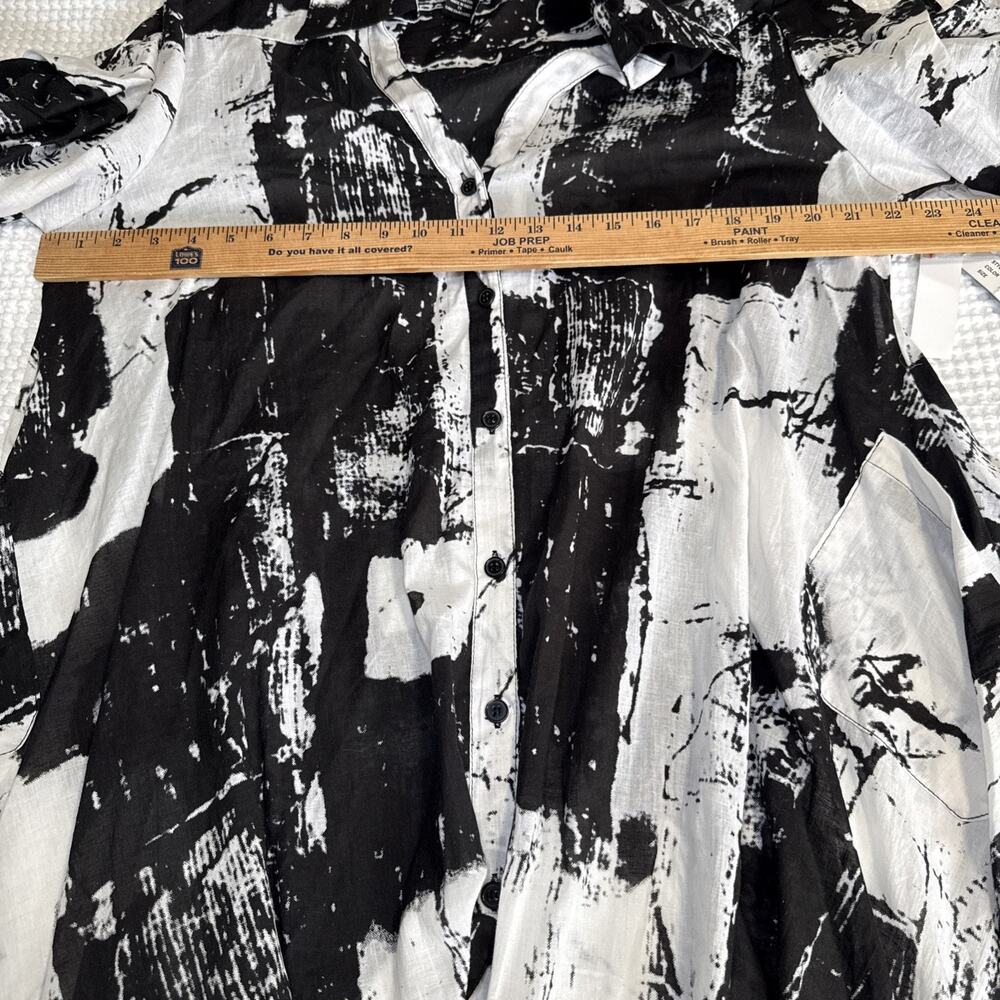 Step In Style Long Shirt Dress 1X White Black Cotton Whimsy Art Flowy NWT READ - Picture 6 of 16